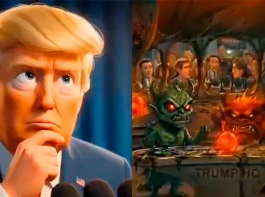 Irã divulga animação gerada por IA que mostra Trump controlado por 'Divertida Mente' do mal